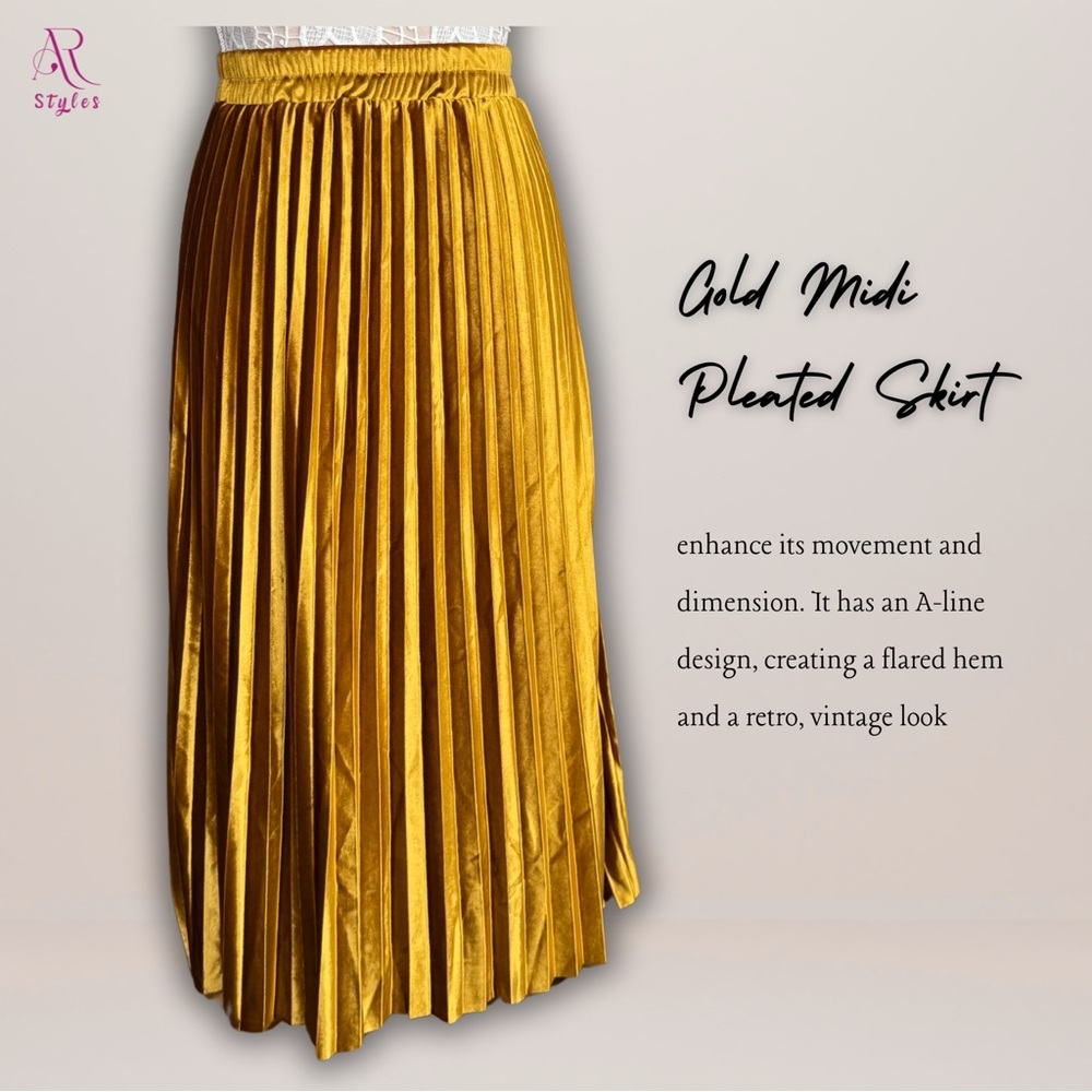 NWT Elegant Gold Pleated Midi Skirt